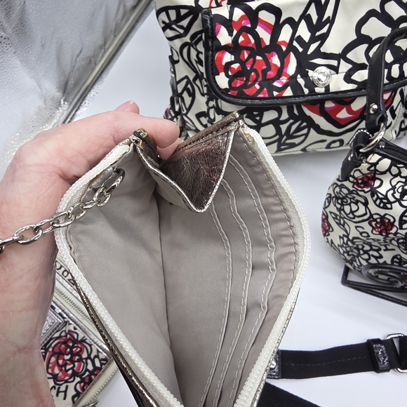 Coach Poppy Graffiti Daisy Kyra Black Red Tote Purse Wallet Wristlet Bag 7 Peice - Picture 8 of 16